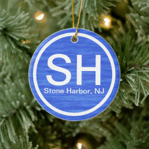 Personalized SH NJ Stone Harbour New Jersey Beach Ceramic Ornament