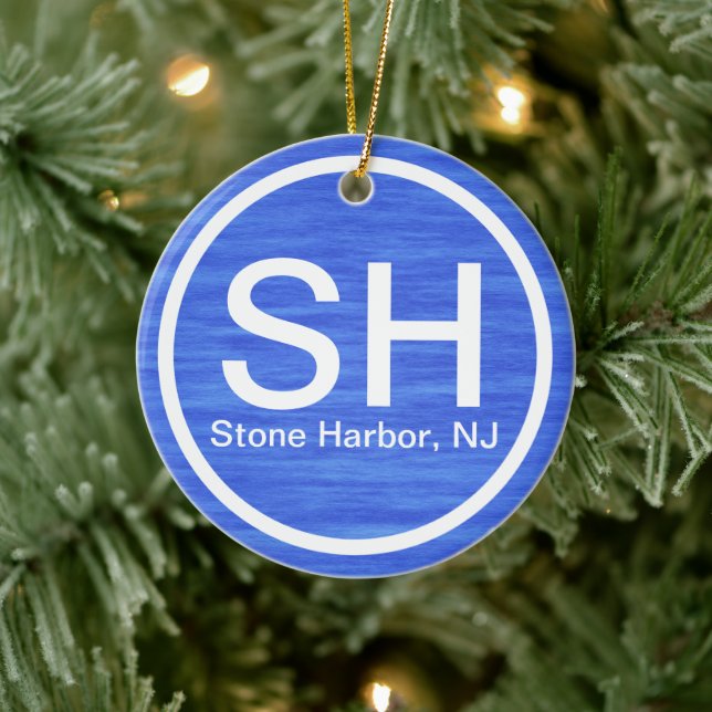 Personalized SH NJ Stone Harbour New Jersey Beach Ceramic Ornament (Tree)