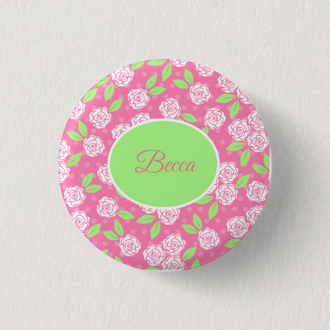Personalized Shabby Chic Pink Floral 1 Inch Round Button (Front)
