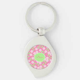 Personalized Shabby Chic Pink Floral Keychain