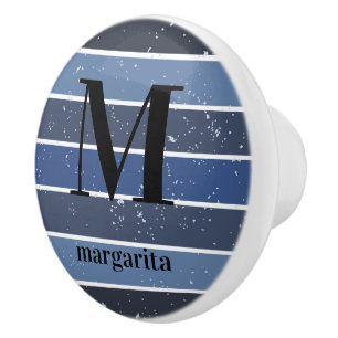 Personalized Shades of Blue Black & White Ceramic Knob