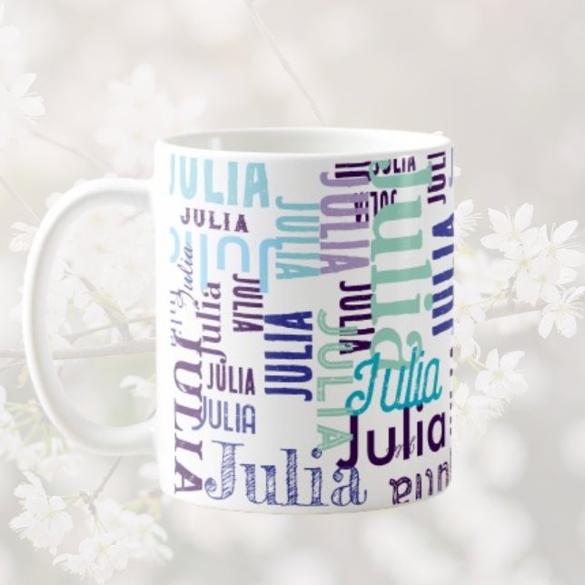 Personalized Shades Of Blue Typography Coffee Mug (Creator Uploaded)