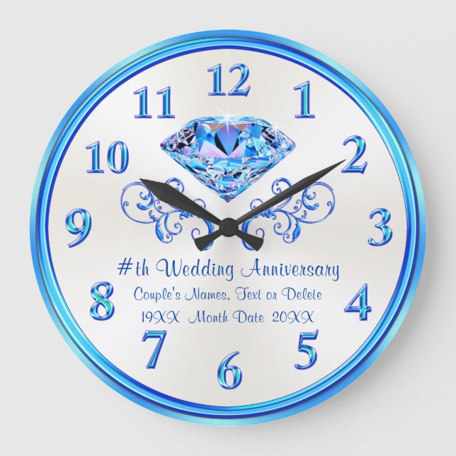 Personalized Shades of Blues Anniversary Clock (Front)