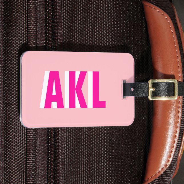 Personalized Shadow Monogram Block Letters Pink Luggage Tag (Creator Uploaded)