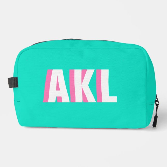 Personalized Shadow Monogram Pink Aqua Green Dopp Kit (Front)