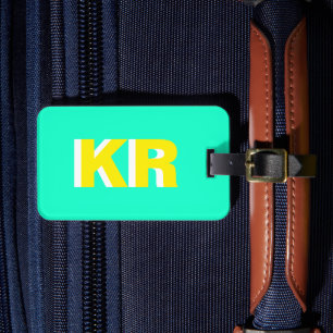Personalized Shadow Monogram Yellow Teal Luggage Tag
