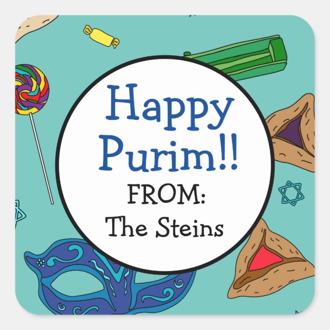 Personalized Shaloch Manot Teal Square Sticker (Front)