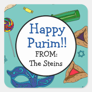 Personalized Shaloch Manot Teal Square Sticker