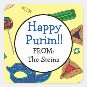 Personalized Shaloch Manot Yellow Square Sticker