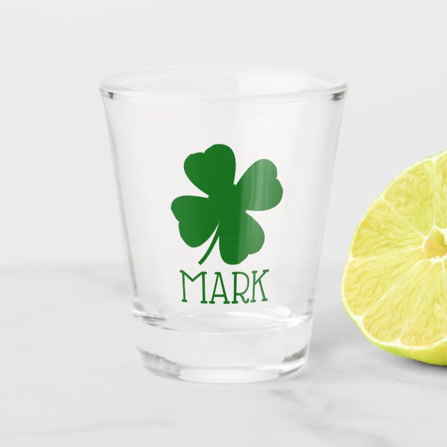 Personalized Shamrock Clover Leaf Simple Green Shot Glass (Front)