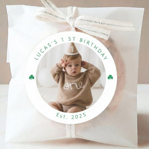 Personalized Shamrock First Birthday Photo Sticker