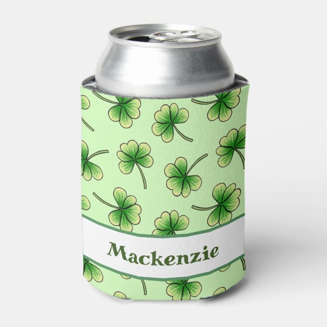 Personalized Shamrock Light Green St Patrick's Day Can Cooler (Can Front)