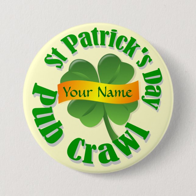 Personalized shamrock St Patrick's 3 Inch Round Button (Front)