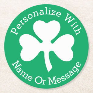 PERSONALIZED Shamrock St Patricks Day Round Paper Coaster