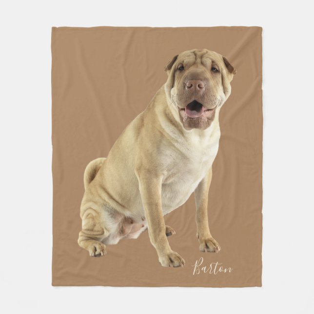 Personalized Shar Pei Dog Photo Fleece Blanket (Front)