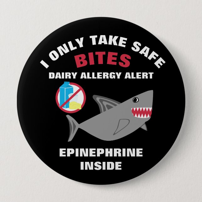 Personalized Shark Dairy Allergy Alert Pin (Front)