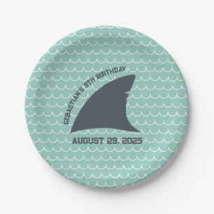 Personalized Shark Fin Plate Aqua & White Wave