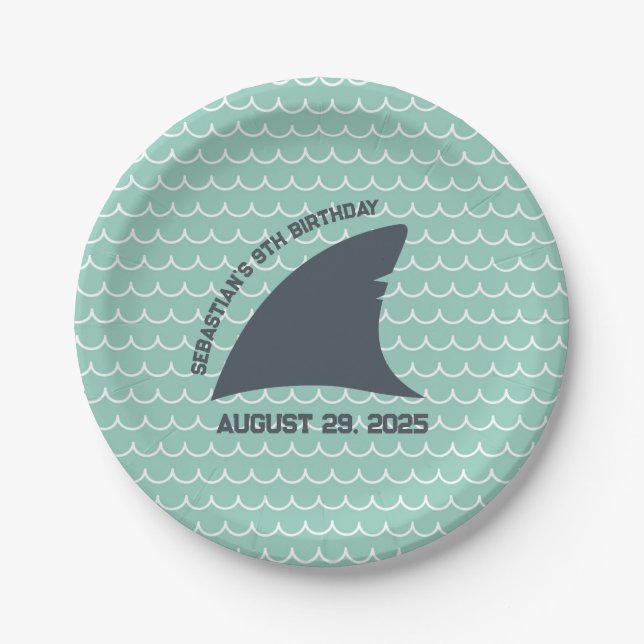 Personalized Shark Fin Plate | Aqua & White Wave (Front)