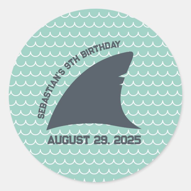 Personalized Shark Fin Sticker | Aqua & White Wave (Front)