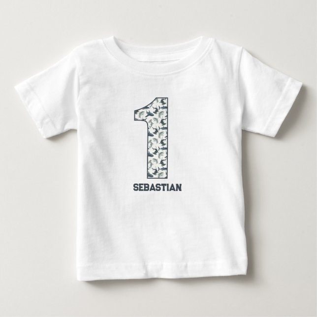 Personalized Shark First Birthday Shirt (Front)