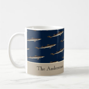 Personalized Shark  Navy Tan Sand Nautical Coffee Mug