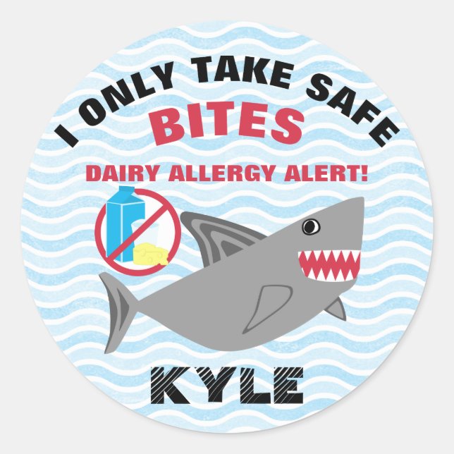 Personalized Shark No Dairy Allergy Alert Labels (Front)