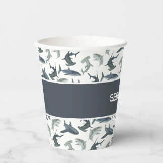 Personalized Shark Paper Cups | Watercolor Sharks