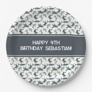 Personalized Shark Paper Plate Watercolor Sharks