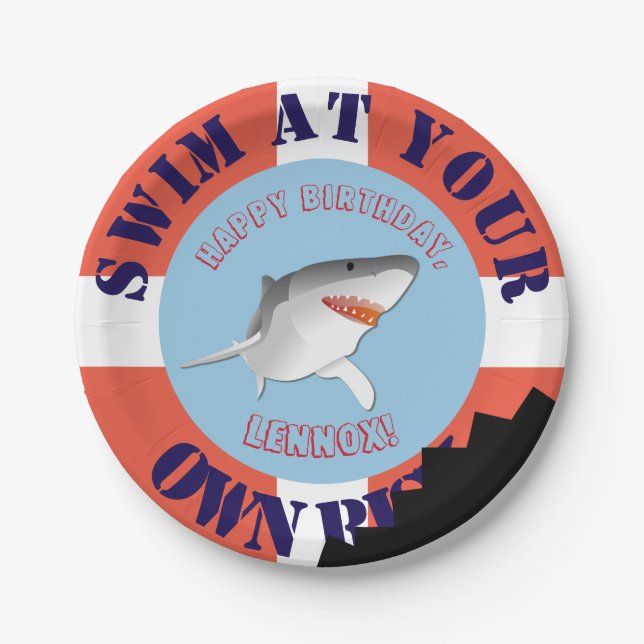 Personalized Shark Party Paper Plates (Front)