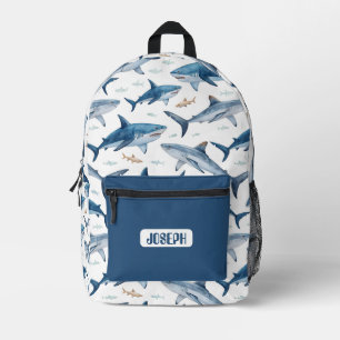 Personalized Shark Pattern Backpack for Boys
