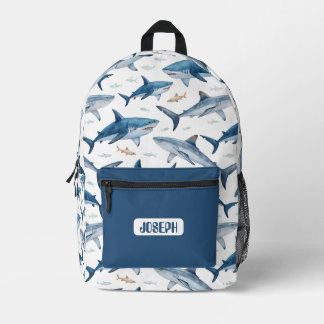 Personalized Shark Pattern Backpack for Boys