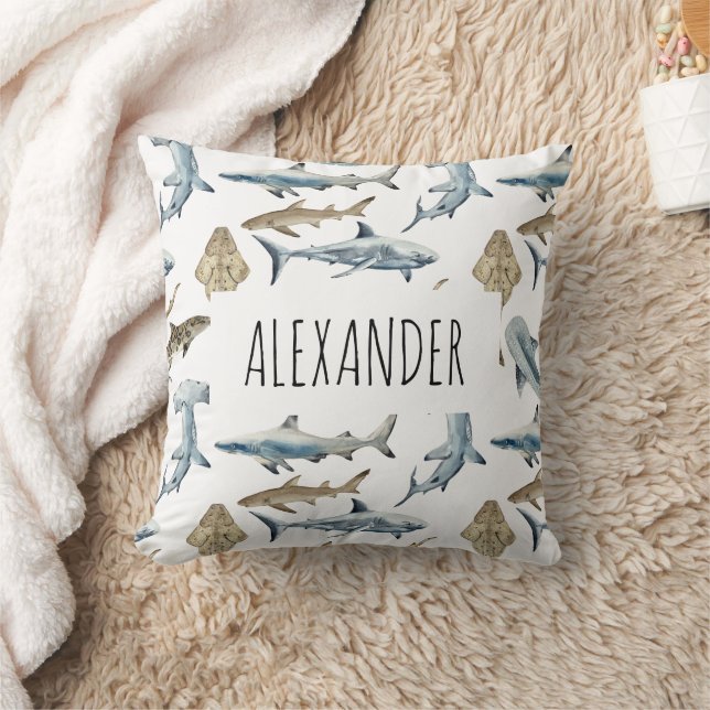 Personalized Sharks Throw Pillow (Blanket)