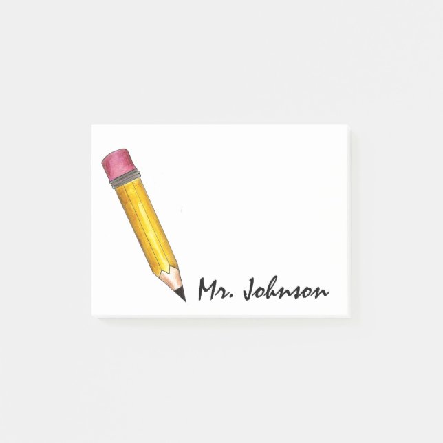 Personalized Sharp Yellow #2 Pencil Teacher School Post-it Notes (Front)