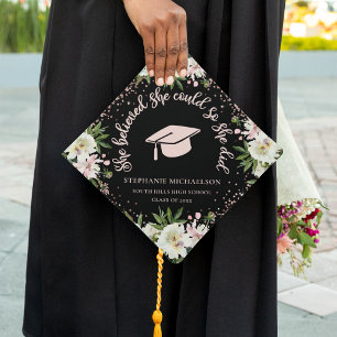 Personalized She Believed She Could Floral Graduation Cap Topper