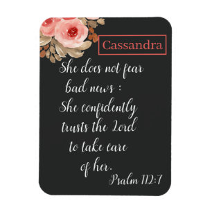Personalized She Does Not Fear Bad News Scripture Magnet