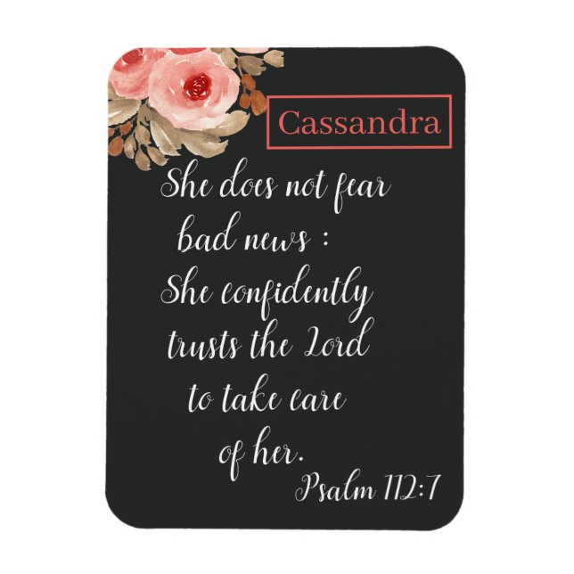 Personalized She Does Not Fear Bad News Scripture Magnet (Vertical)