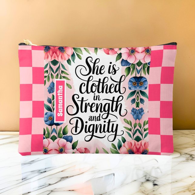 Personalized She Is Clothed in Strength Christian  Accessory Pouch (Creator Uploaded)