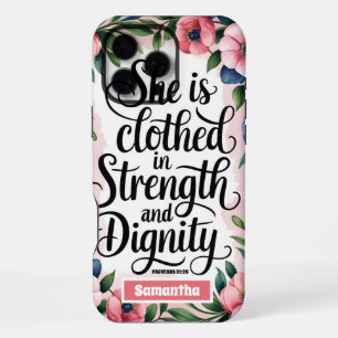 Personalized She Is Clothed in Strength Christian iPhone 16 Pro Max Case