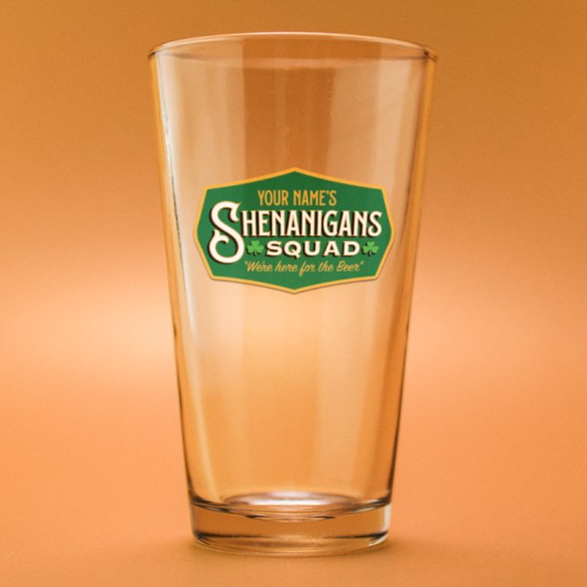 Personalized Shenanigan's Pint Glass (Shenanigans Squad pint glass is ready for your St Patrick's Day beer!)