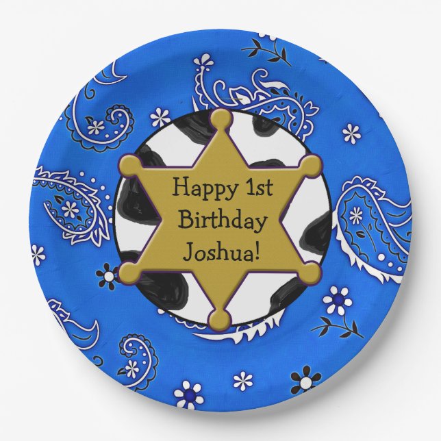 Personalized Sheriff Badge Birthday Plates (Front)