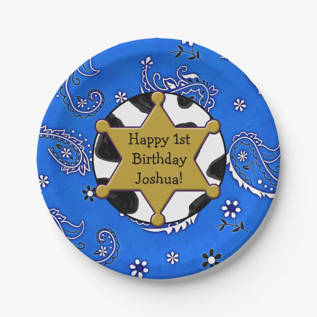 Personalized Sheriff Badge Birthday Plates (Front)