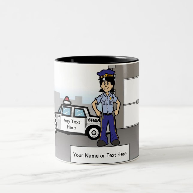 Personalized Sheriff Deputy - Female Cartoon Two-Tone Coffee Mug (Center)
