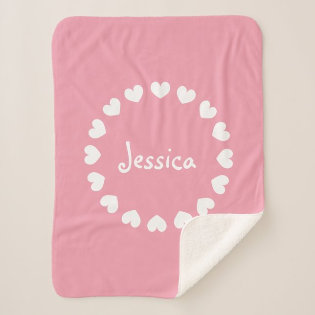 Personalized sherpa fleece baby blanket with heart (Front)