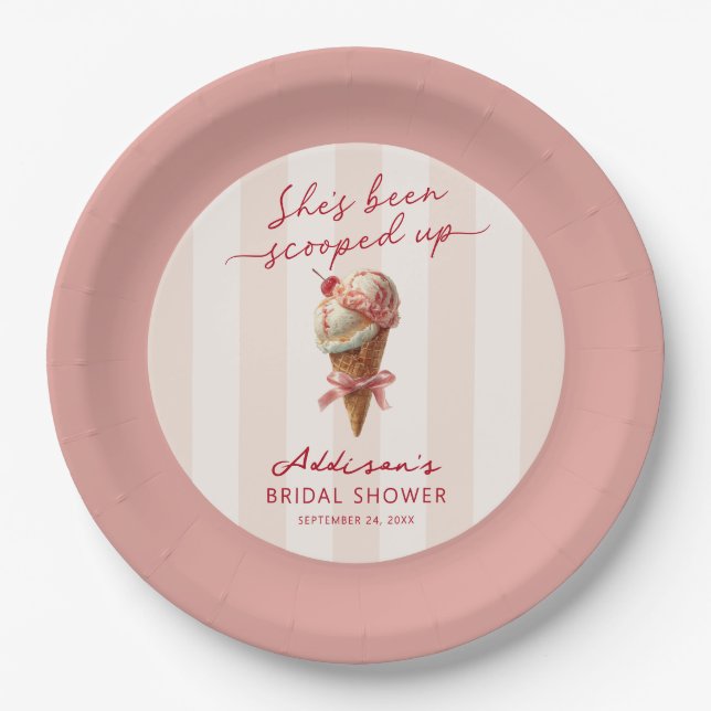Personalized She's Been Scooped Up Bridal Shower Paper Plate (Front)