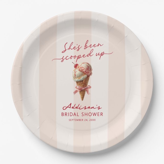 Personalized She's Been Scooped Up Bridal Shower Paper Plate (Front)