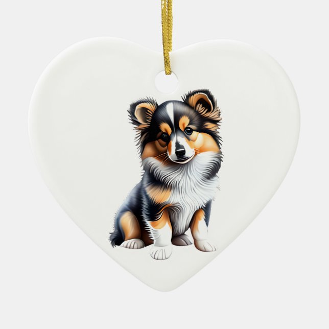 Personalized Shetland Sheepdog Puppy Ceramic Ornament (Front)