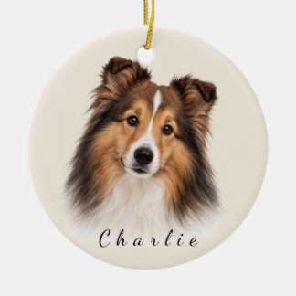 Personalized Shetland Sheepdog with Custom Name Ceramic Ornament