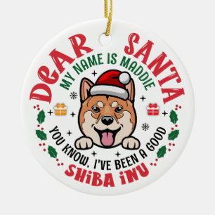 Personalized Shiba Inu Dog Christmas Tree Round Ceramic Ornament