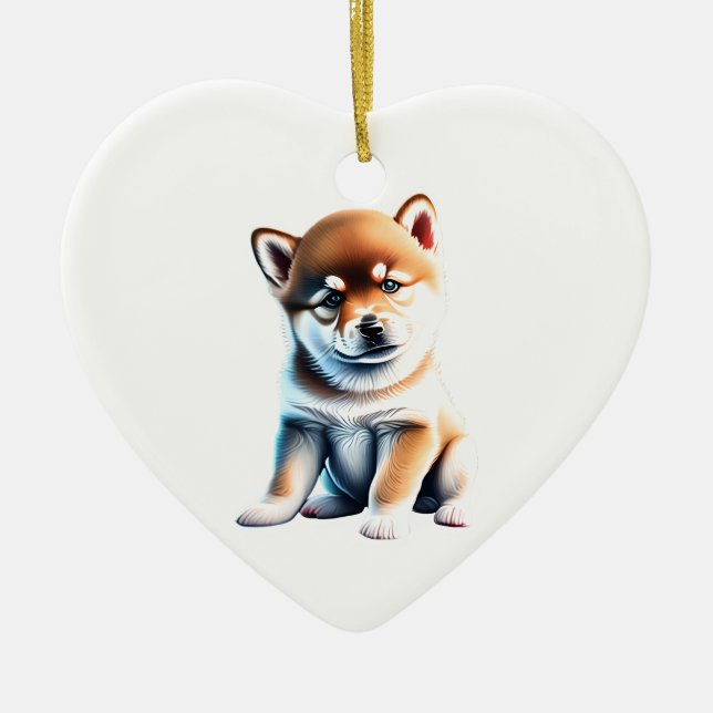 Personalized Shiba Inu Puppy Ceramic Ornament (Front)