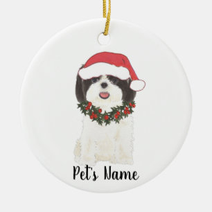 Personalized Shih Tsu (Black & White) Ceramic Ornament